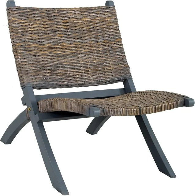 vidaXL Relaxstuhl in Grau aus Natur Kubu-Rattan und Massivholz Mahagoni - Bild 1