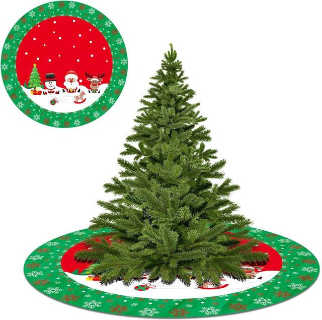 VIKAMA Weihnachtsbaumkleid aus Samt in Rot mit bedrucktem Motiv als dekorative Baumschürze und Teppich für deine Heimdekoration - Bild 1