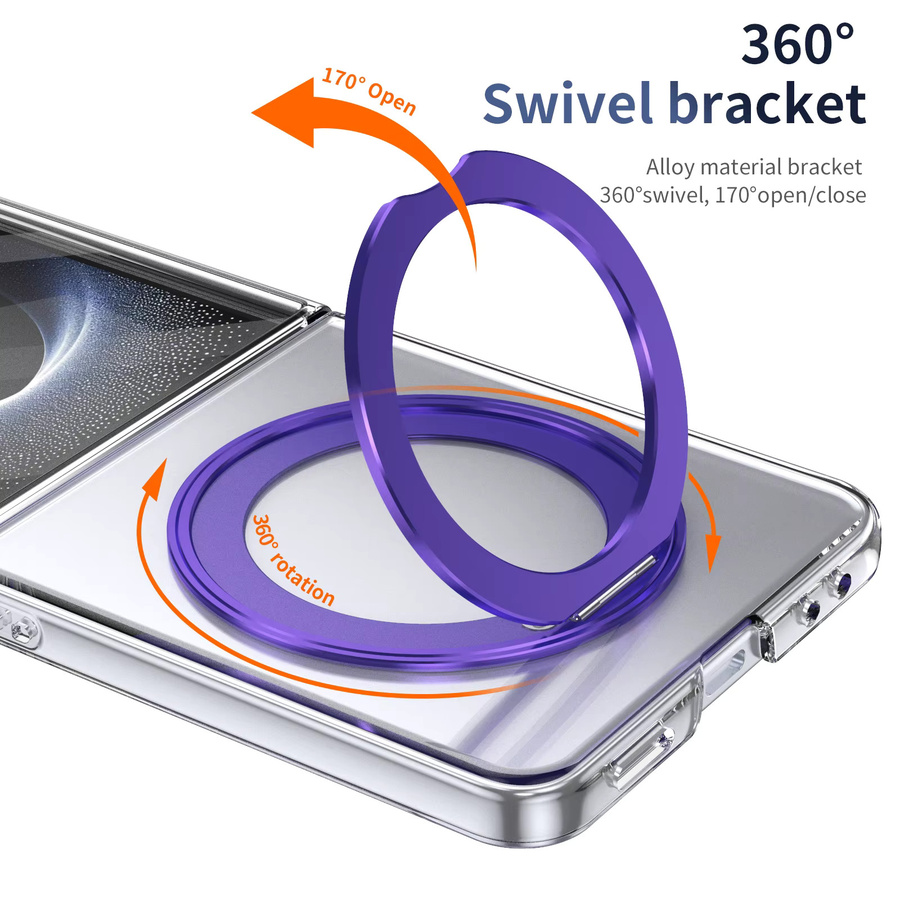 Transparente magnetische Handyhülle für Samsung Galaxy Z Flip (Modelle 3 bis 8) mit 360 Grad drehbarem MagSafe Ständer und Displayschutz in Blau - Bild 2