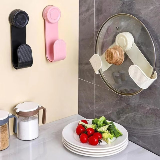 Untior Drehbarer Saugnapf-Drehständer für Topfdeckel in Pink, Multifunktionales Küchen-Aufbewahrungsregal aus Kunststoff - Bild 1