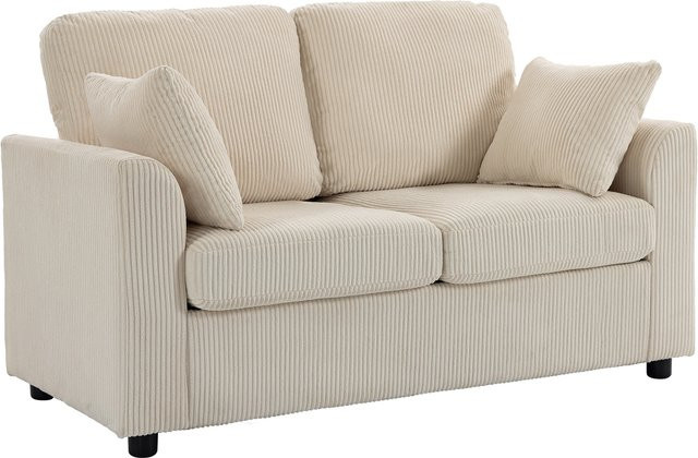 HOMCOM 2-Sitzer-Sofa aus Kordsamt in Beige mit Federkern-Sitz und 2 Kissen, Breite: 144 cm - Bild 1