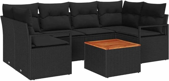 vidaXL Garten-Sofa-Set aus Poly-Rattan in Schwarz, 7-teiliges L-Shape Lounge-Set mit Kissen und Couchtisch für Garten, Terrasse oder Balkon - Bild 1