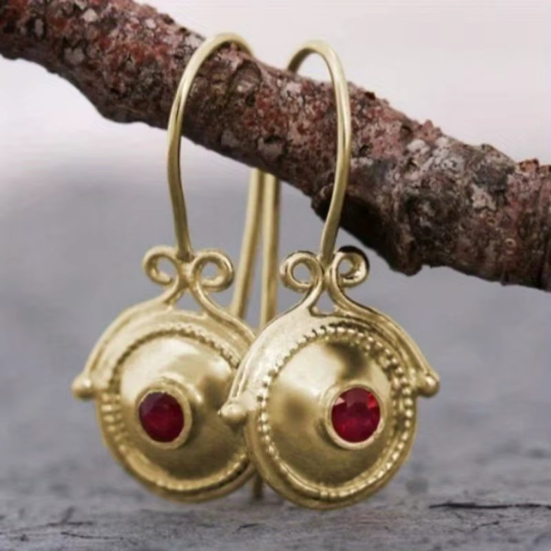 YoYo Anhänger-Ohrringe, Rubin, Gold, Damen, Vintage - Bild 2