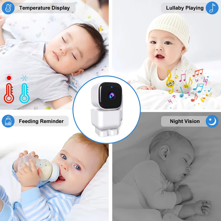 Eye4U 5-Zoll Video-Babyphone mit Kamera, PTZ-Zoom, IR-Nachtsicht, Temperatursensor und Schlaflied in Weiß - Bild 5