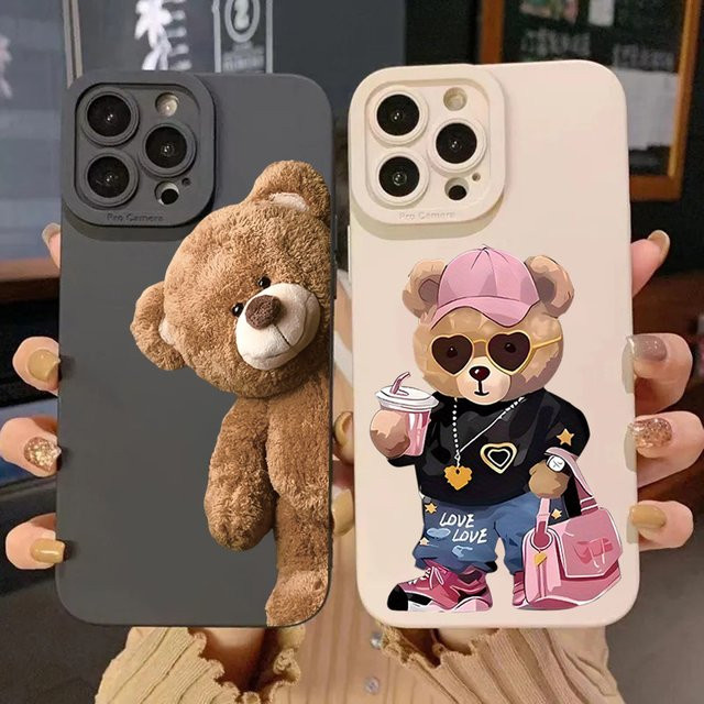 Weiche Silikon Handyhülle mit Nette Bär Design für Samsung Galaxy S25 S24 S23 S22 S21 Ultra Plus FE A16 A06 A26 A33 A56 A34 A54 A53 in Schwarz - Bild 1