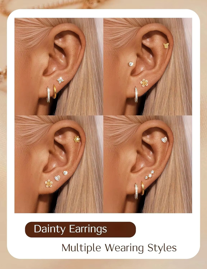 Bobisty Ohrstecker Creolen, 14K vergoldet, Edelstahl, Herz-Blumen, Damen - Bild 4
