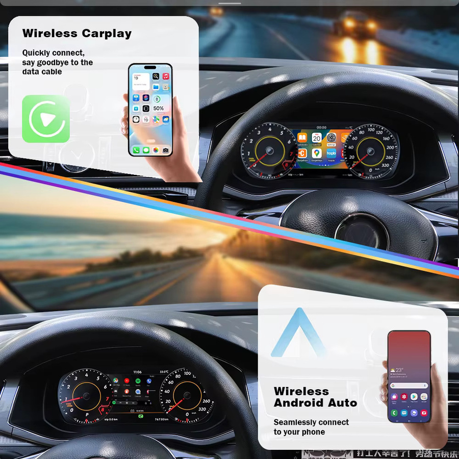 AUTOTOP 10,25 Zoll LCD Digital Dashboard mit Carplay für VW Tiguan, Amarok, Caddy, Polo, Scirocco, T-Roc, T-Cross, Jetta, Transporter und EOS in Schwarz - Bild 2