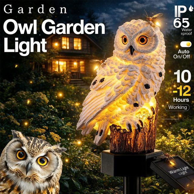 Heinast Solar-Eulen-Bodenleuchte LED Außenhoflampe in Schwarz mit warmweißem Licht für Garten und Terrasse - Bild 1