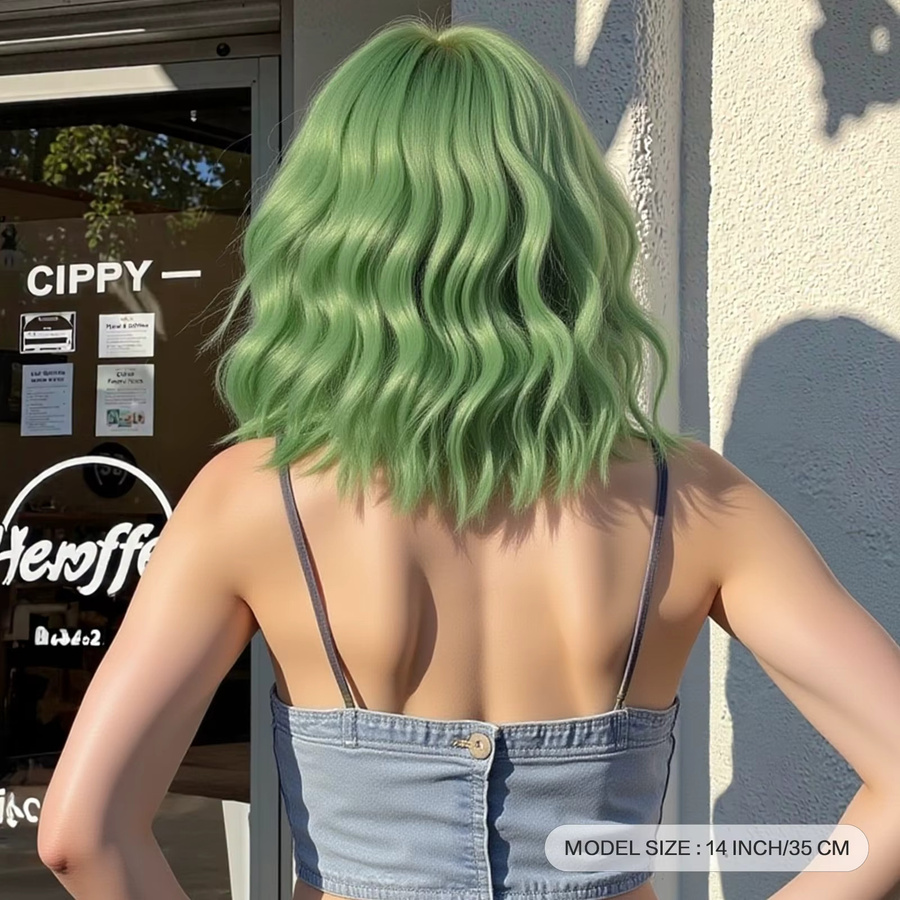 EASIHAIR Perücke, kurze gewellte Bob-Perücke mit Pony, Avocadogrün, Damen - Bild 2