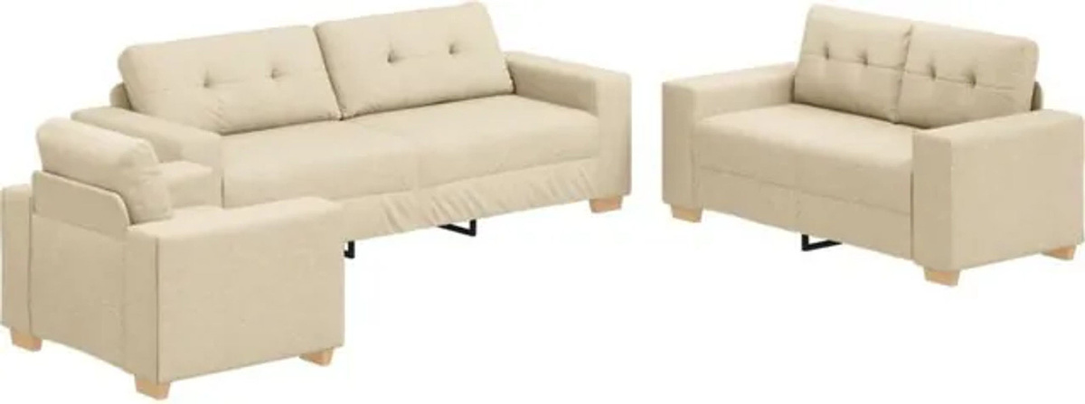 vidaXL Schlafsofa Set aus 3 Teilen in Beige mit Kissen aus Leinen und Metall im modernen minimalistischen Design - Bild 1