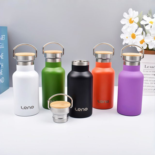 Leno Sport Wasserflasche aus Edelstahl, vakuumisoliert, 350 ml, Schwarz/Orange - Bild 1