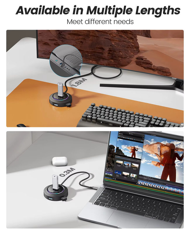 ORICO RGB USB 3.0 und USB-C Hub mit Power Port, 5 Gbit/s Multi Splitter OTG Adapter für PC und MacBook Pro, Schwarz - Bild 4