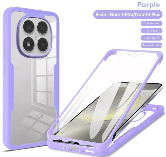 360 Doppelseitige Vollschutz Handyhülle für Xiaomi Redmi Note 14 13 12 Pro 4G 5G Pro Plus mit transparenter Rückseite in Purple - Bild 1