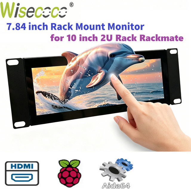 WIsecoco 7,84 Zoll Touchscreen LCD-Monitor 1280x400 in Schwarz, 2U Rack-Mount-Display für Serverschränke kompatibel mit RackMate - Bild 1