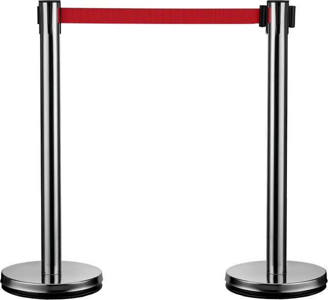 Wiltec Mobiles Personenleitsystem Absperrpfosten aus Edelstahl in Silber, H x B x T: 90 x 32 x 7 cm - Bild 1