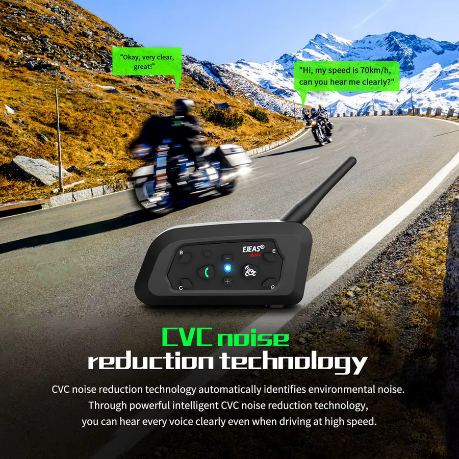 Ejeas V6 Pro Bluetooth Motorrad Helm Headset Intercom mit 800m Reichweite für 2 Fahrer, IP65 wasserdicht, Schwarz - Bild 2