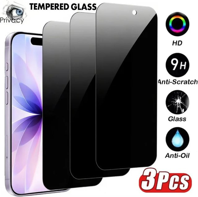 3 Stück Privatsphäre HD gehärtete Glas Displayschutzfolie für Apple iPhone 17 16 15 14 13 12 11 Pro Max Plus Pro Mini in Transparent - Bild 1