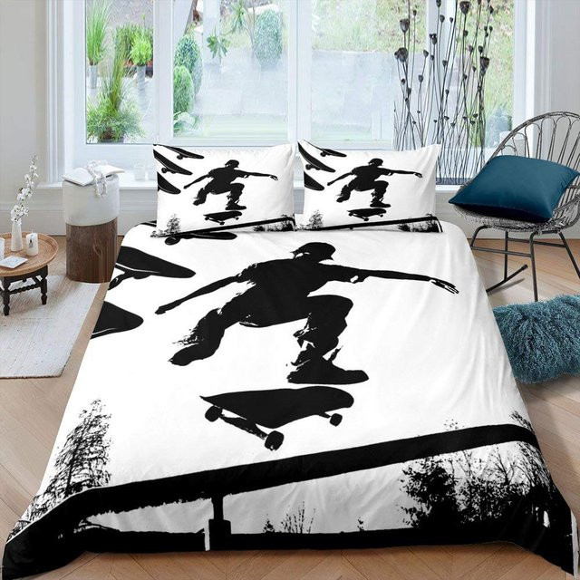 Binchi Fitness Skateboard Bettwäsche Set mit Graffiti Design für Teenager, Farbe: Weiß, B/H: 135 x 200 cm - Bild 1