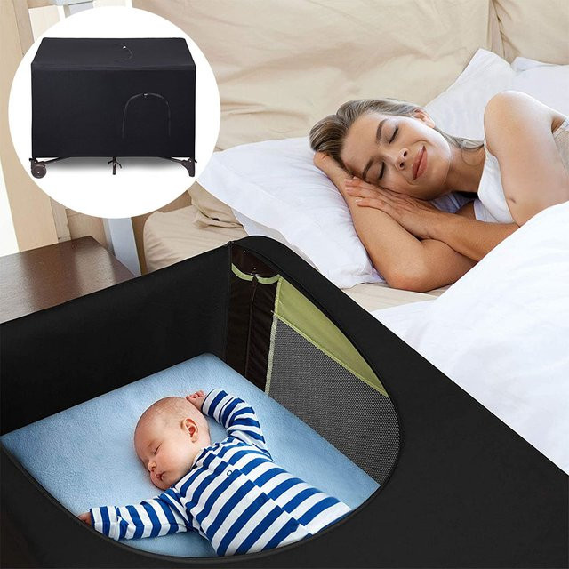 Willstar Kinderbett-Überdachungshülle in Schwarz, dehnbare und atmungsaktive Verdunkelungshülle für das Babybett als tragbarer Sonnenschutz und Reise-Schlafbett-Zelt - Bild 1