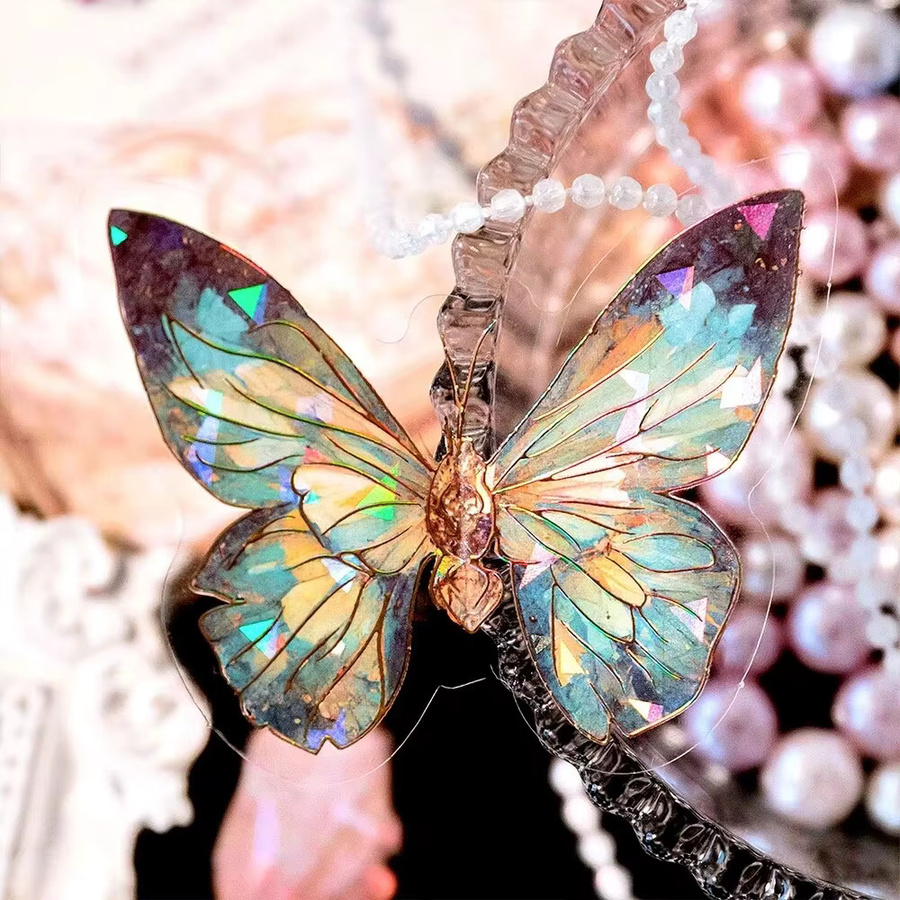 20 Stück INS Schmetterling PET-Aufkleber mit 3D-Eiskristall-Effekt und Laser-Goldfolie in Gold und Transparent für dein DIY Kunsthandwerk - Bild 3