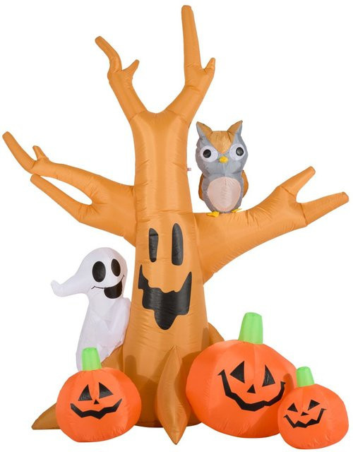 HOMCOM Halloween Aufblasbarer Spukbaum mit leuchtendem Kürbis und Gespenst in Orange, Höhe: 120 cm - Bild 1