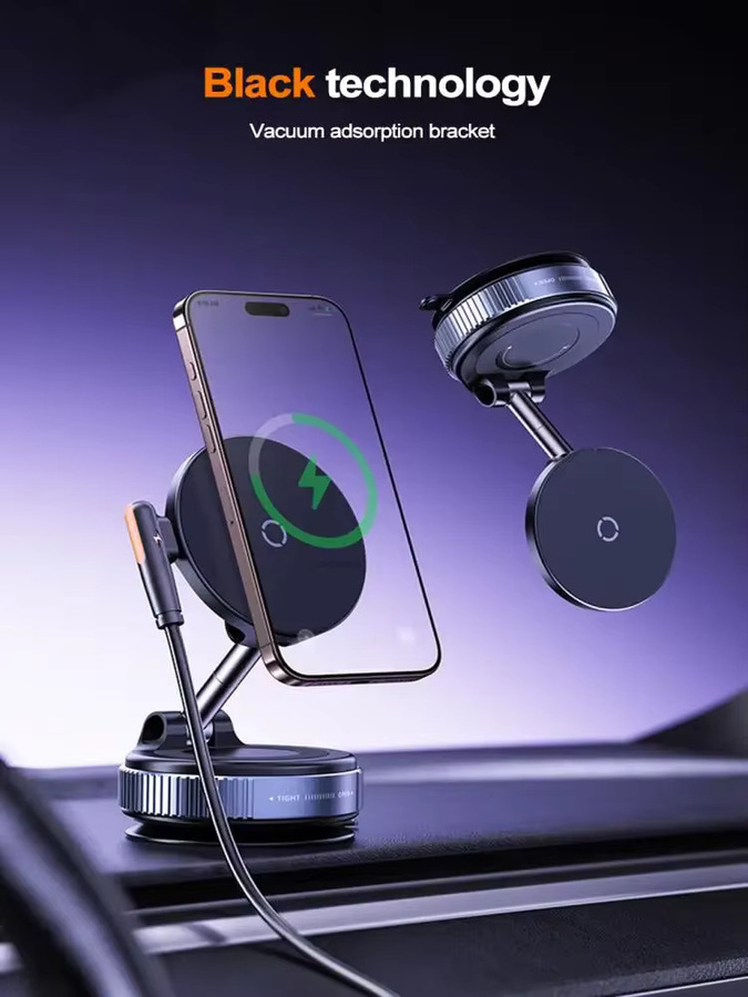 Kebidumei Magnetische Vakuum Auto Telefonhalterung mit 15 W Drahtlosem Laden, Faltbares Design und 360 Grad Rotation, Schwarz - Bild 5