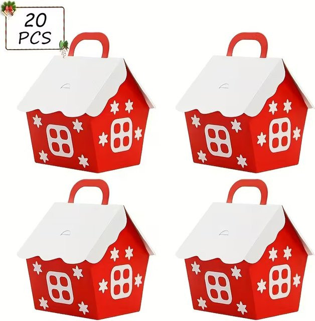 Rote Weihnachtshaus-Papierboxen mit Schneeflocken-Design für Süßigkeiten und Geschenke - Bild 1