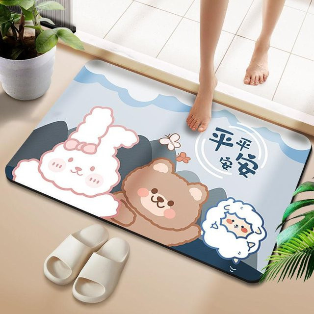 Saugfähige Badezimmer Bodenmatte aus Diatomeenerde, rutschfest und schnelltrocknend, multicolor mit Tier-Motiv, B/T: 60 x 40 cm - Bild 1