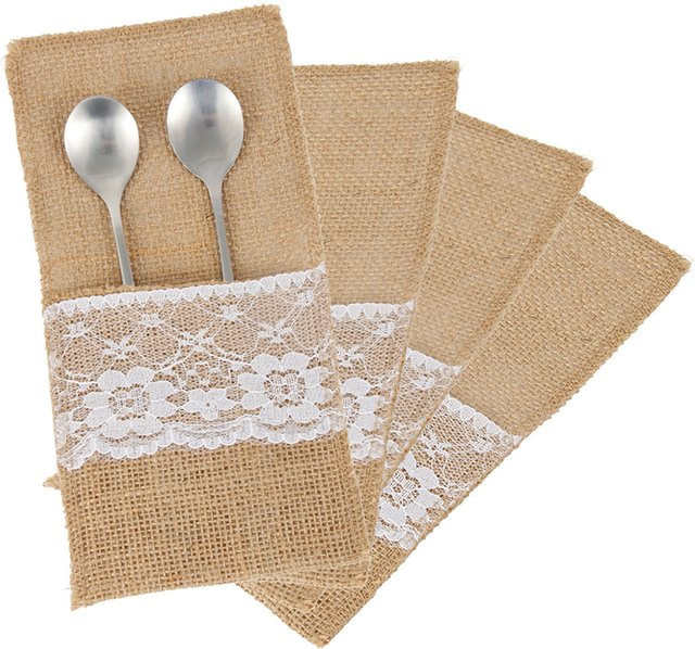 100 Stück Besteckbeutel aus Jute in Beige für Hochzeit, Geburtstag und Party - Bild 1