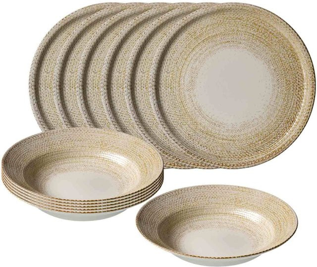 Ritzenhoff & Breker Pizza- und Pasta-Set Rimini aus Keramik, 12er Set, Beige und Grau - Bild 1