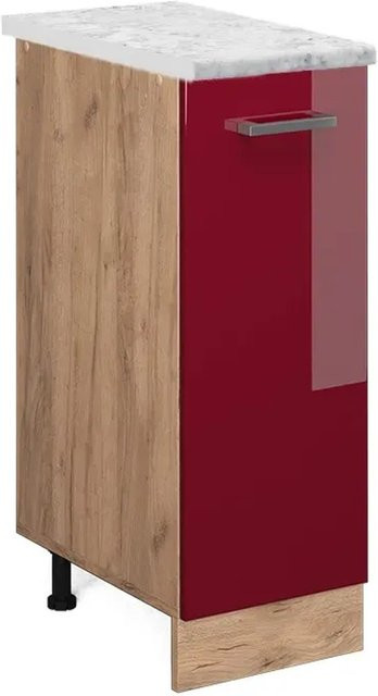 Vicco Apothekerschrank R-Line in Bordeaux Hochglanz und Goldkraft Eiche mit Marmor-Optik, B/T/H: 30,0 x 60,0 x 81,6 cm - Bild 1