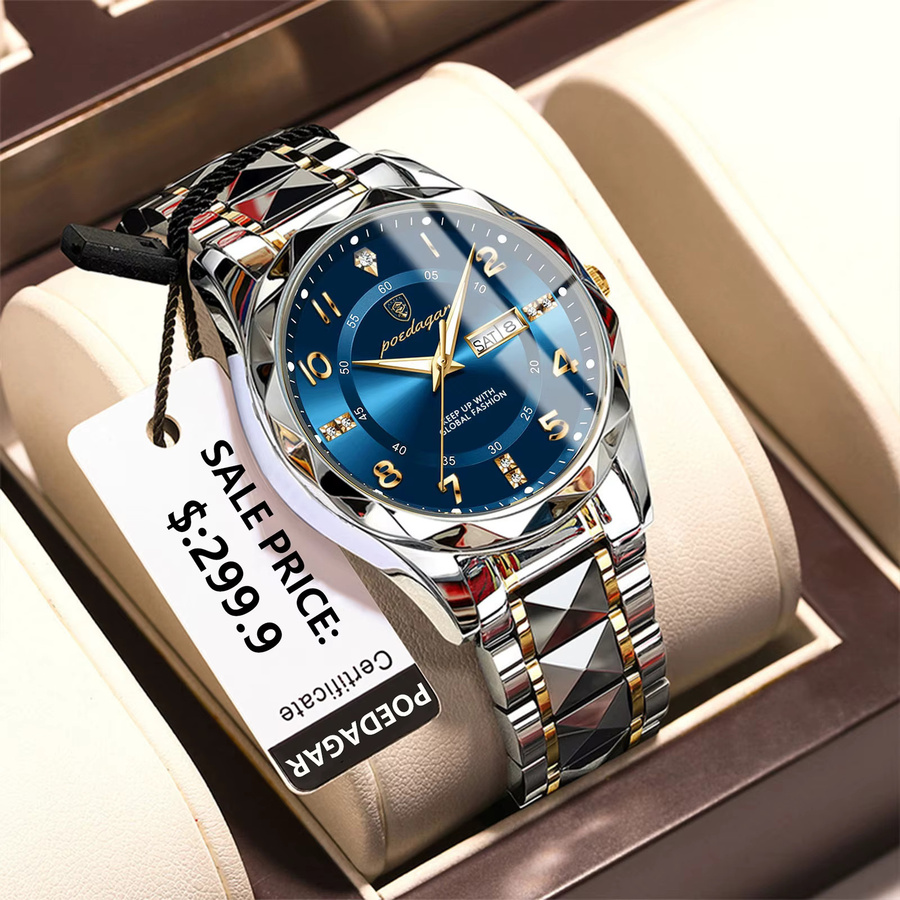 POEDAGAR Armbanduhr Edelstahl, Quarz, Blau, Herren - Bild 2