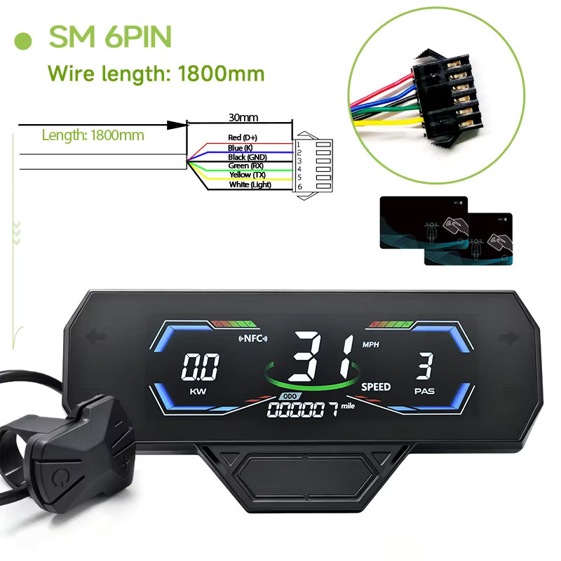 H3C Fahrradcomputer UART2 E-Bike Kilometerzähler, wasserdicht, Schwarz - Bild 7