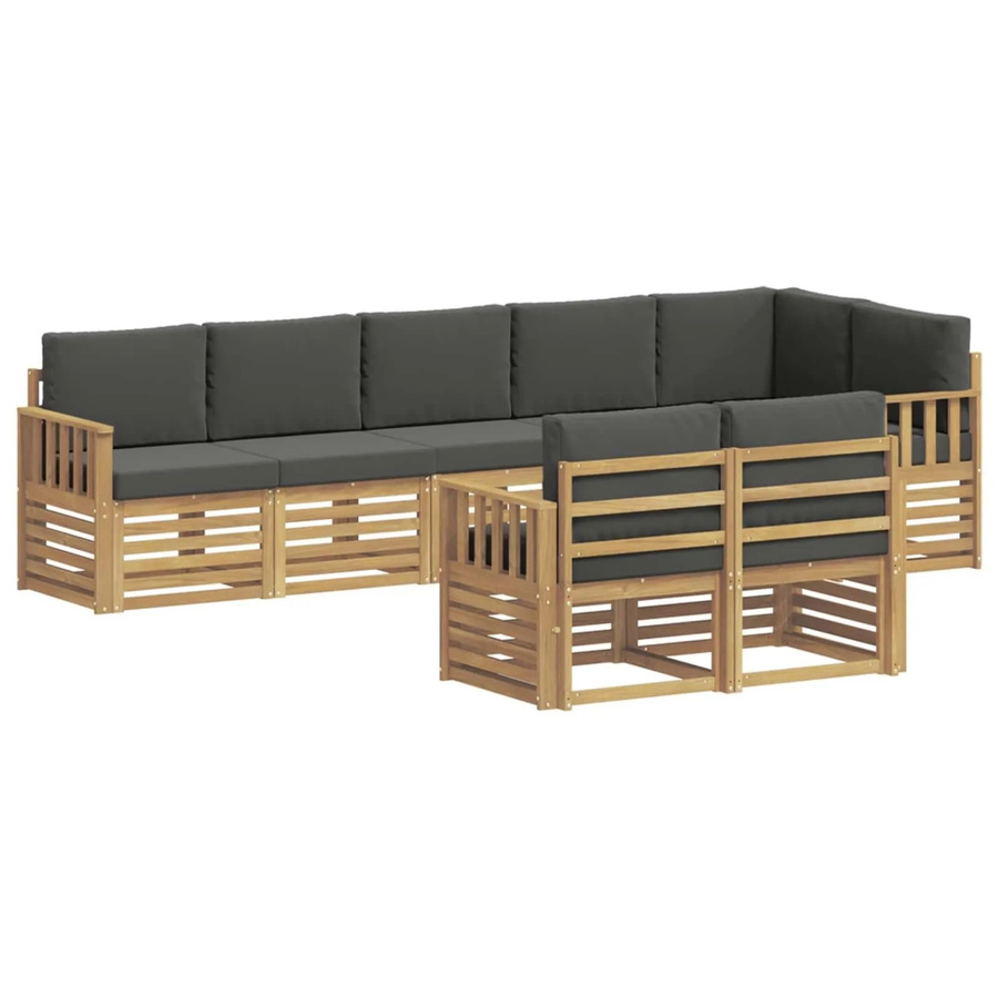 vidaXL Outdoor-Sofagarnitur 8-teilig in L-Form aus Akazienholz mit Polstern in Anthrazit und Weiß - Bild 2