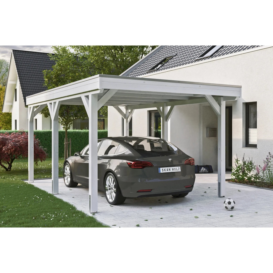 Skan Holz Carport Grunewald aus Fichte mit EPDM-Dach in Weiß, B: 321 cm, T: 554 cm, H: 243 cm - Bild 2