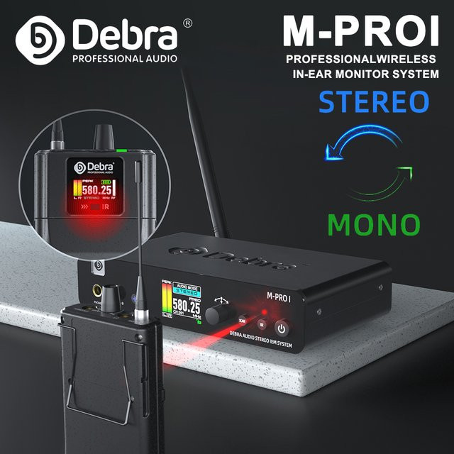 Debra M-PROI Professionelles kabelloses In-Ear-Monitorsystem in Schwarz mit Bluetooth, 24 Bit/44,1 kHz und 7 ms Latenz (560–690 MHz) - Bild 1