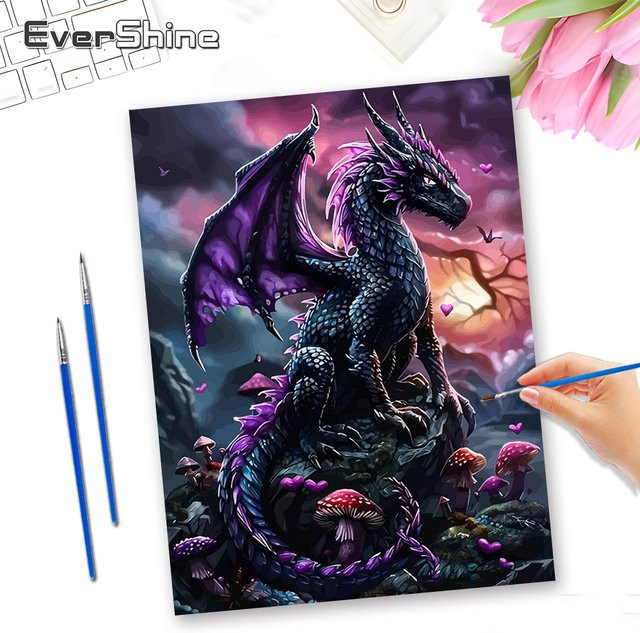 Evershine Malen nach Zahlen Set, Drachen, Leinwand, Bunt / Mehrfarbig - Bild 1