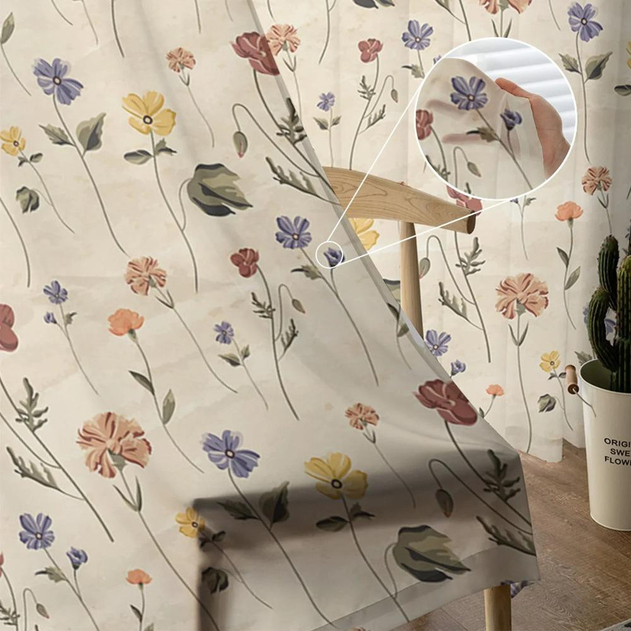 Yiran Furniture Transparente Retro-Vorhänge mit floralem Wildblumenmuster aus Tüll und Organza, B: 135 cm, H: 215 cm - Bild 1