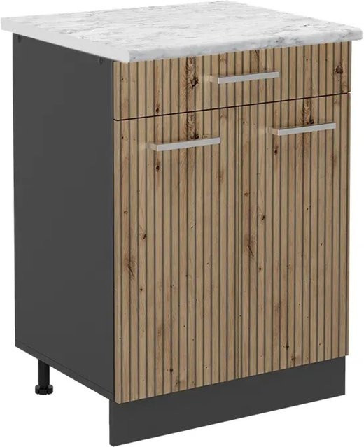Vicco Küchenunterschrank R-Line Artisan-Eiche und Anthrazit mit Marmor-Optik, Breite: 80 cm - Bild 1