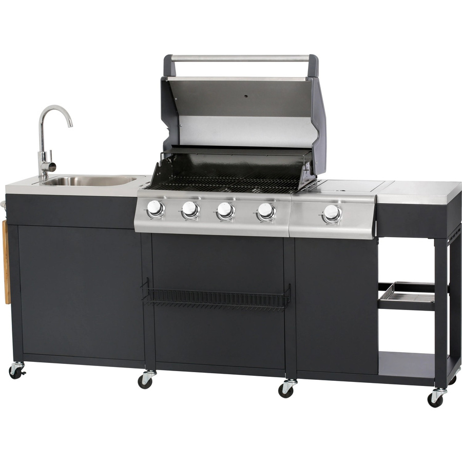 Outdoor-Küche mit Gasgrill aus Edelstahl in Schwarz und Silber, B/T/H: 210 x 127 x 57 cm - Bild 2