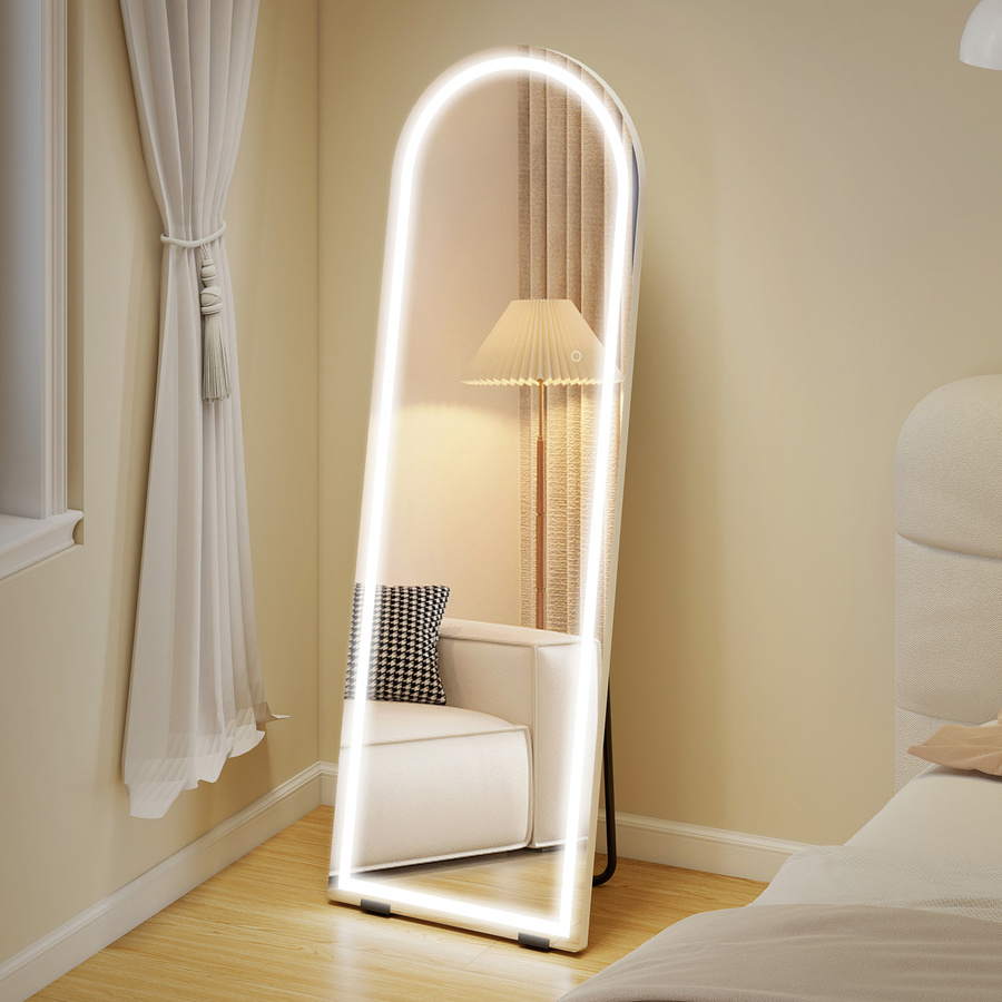 HOMCOM Stand-Ganzkörperspiegel mit LED-Beleuchtung, oval, Farbe und Helligkeit dimmbar, B/H: 50 x 150 cm, Weiß - Bild 2