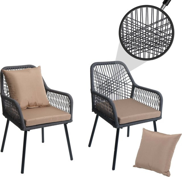 2er-Set MCW Gartenstuhl O12 aus Aluminium mit Seilgeflecht in Anthrazit und Polstern in Taupe - Bild 1