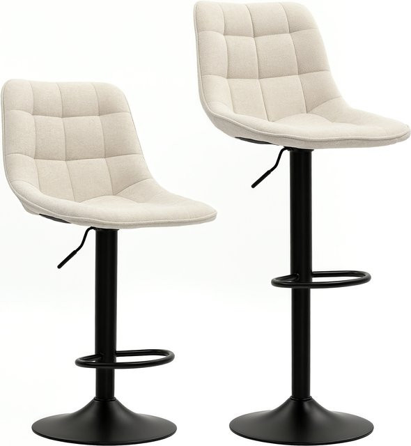 HOMCOM Barhocker 2er-Set in Beige mit Chenille-Optik, höhenverstellbare Küchenstühle mit Lehne und 360 Grad Drehbarkeit sowie Fußstütze - Bild 1