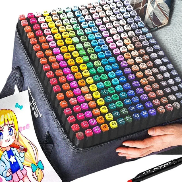 168 Farben doppelseitige Markierungsstifte mit Brush- und Meißelspitze inklusive Sockel für Kunstzeichnungen und Comics in Multicolour - Bild 1