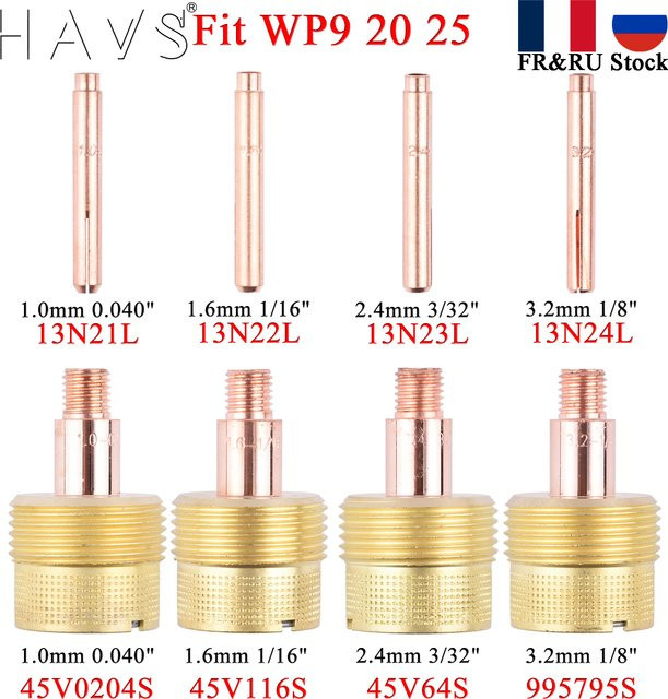 HA&VS TIG Schweißzubehör Set mit extra großen Spannzangen, Spannzangenkörpern und Gaslinsen in Silber für TIG WP9 20 - Bild 1