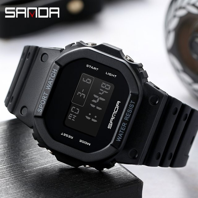 Sanda Digitaluhr, Kunststoff, Schwarz, Weiß, Unisex - Bild 1