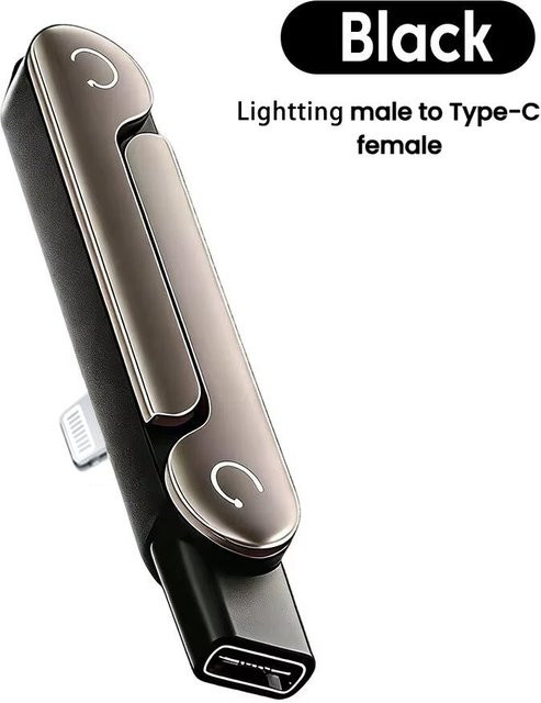 Market-5 USB Typ-C auf Lightning Adapter mit integriertem Ständer, 240W faltbarer Konverter für dein Smartphone, Schwarz - Bild 1