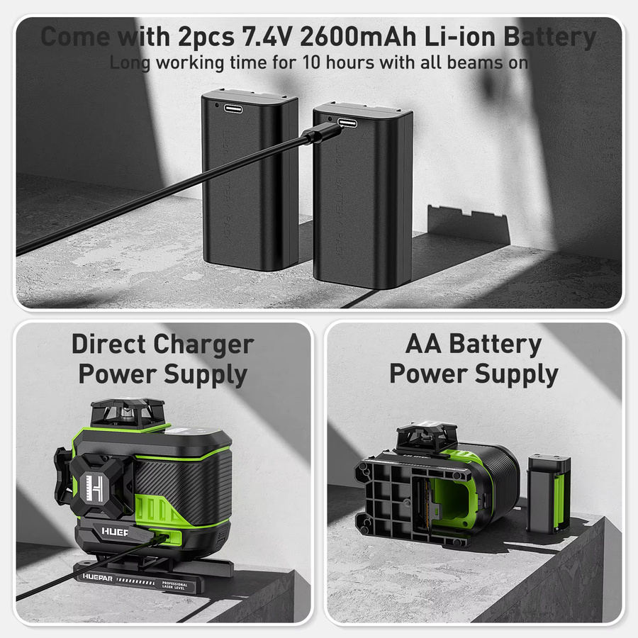 Huepar 4D 16 Linien Laser Level Z04CG Selbstnivellierender Grüner Kreuzlinien Laser Level mit Fernbedienung, Stativ, Detektor und 2 Akkus - Bild 3