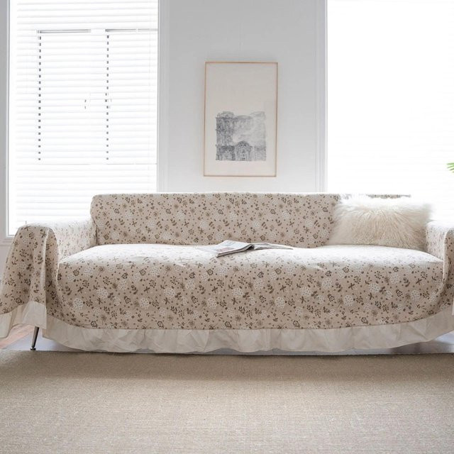 Elegante Sofabezug mit Rüschen in Beige, Multifunktionaler Couch- und Stuhlbezug aus Polyester und Leinen, Breite: 100 cm, Länge: 160 cm - Bild 1
