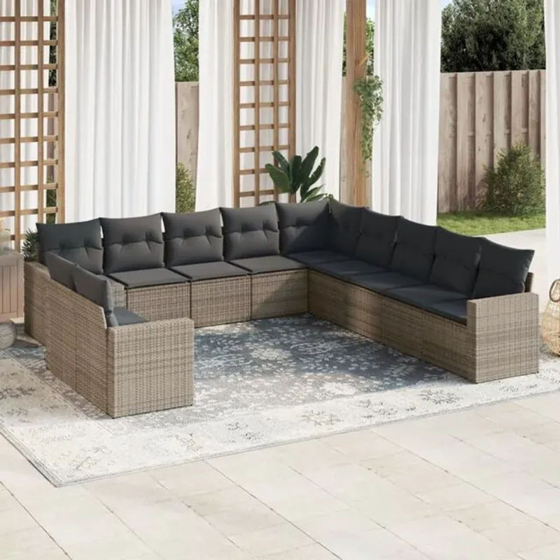 Vidaxl 11-tlg. Garten-Sofagarnitur aus Polyrattan in Grau mit Kissen und Loungemöbel-Set - Bild 1